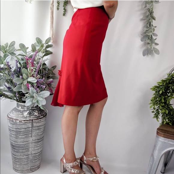 ESCADA Skirt Red Career Wear Flare Ruffle Back 610 - Picture 2 of 8